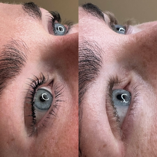 Før og efter lash lift i Odense, ikke langt fra Langeskov og Munkebo